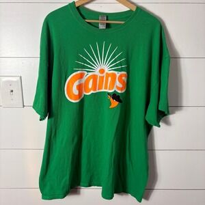 Gains Graphic T-Shirt Mens 2XL Green Orange Orioles Baseball Funny Tee‎